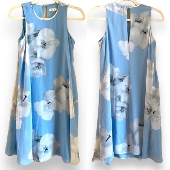 Calvin Klein Womens Baby Blue Floral Lined Sleeveless Shift Dress - Picture 2 of 8
